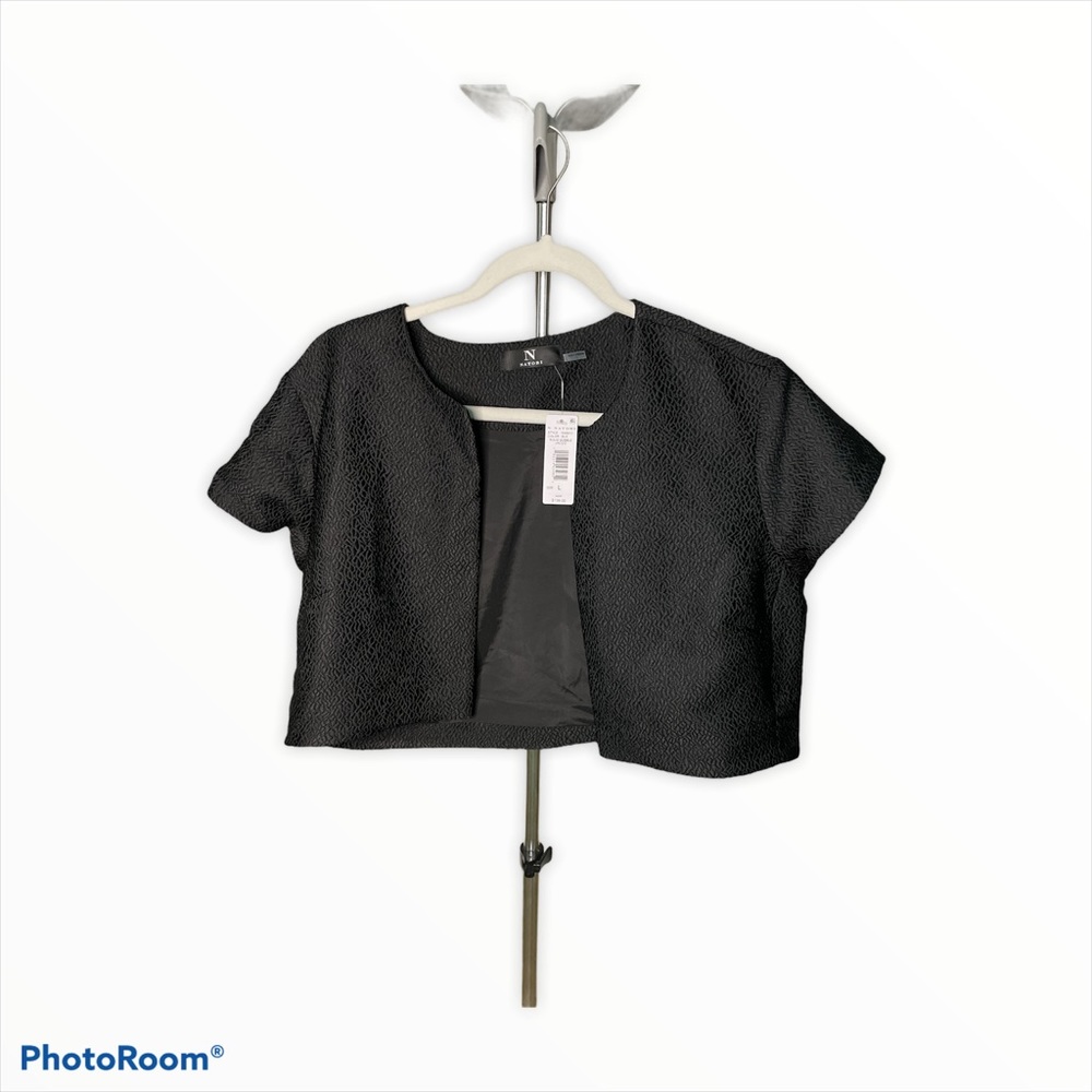 Natori Black Cropped Short Sleeve Jacket Size L